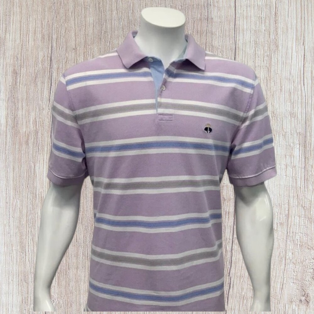 Vintage Brooks Brothers Purple White Blue Striped Short Sleeve Polo Shirt Large